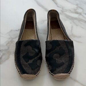 Tory Burch Black and Tan Espadrille Flats